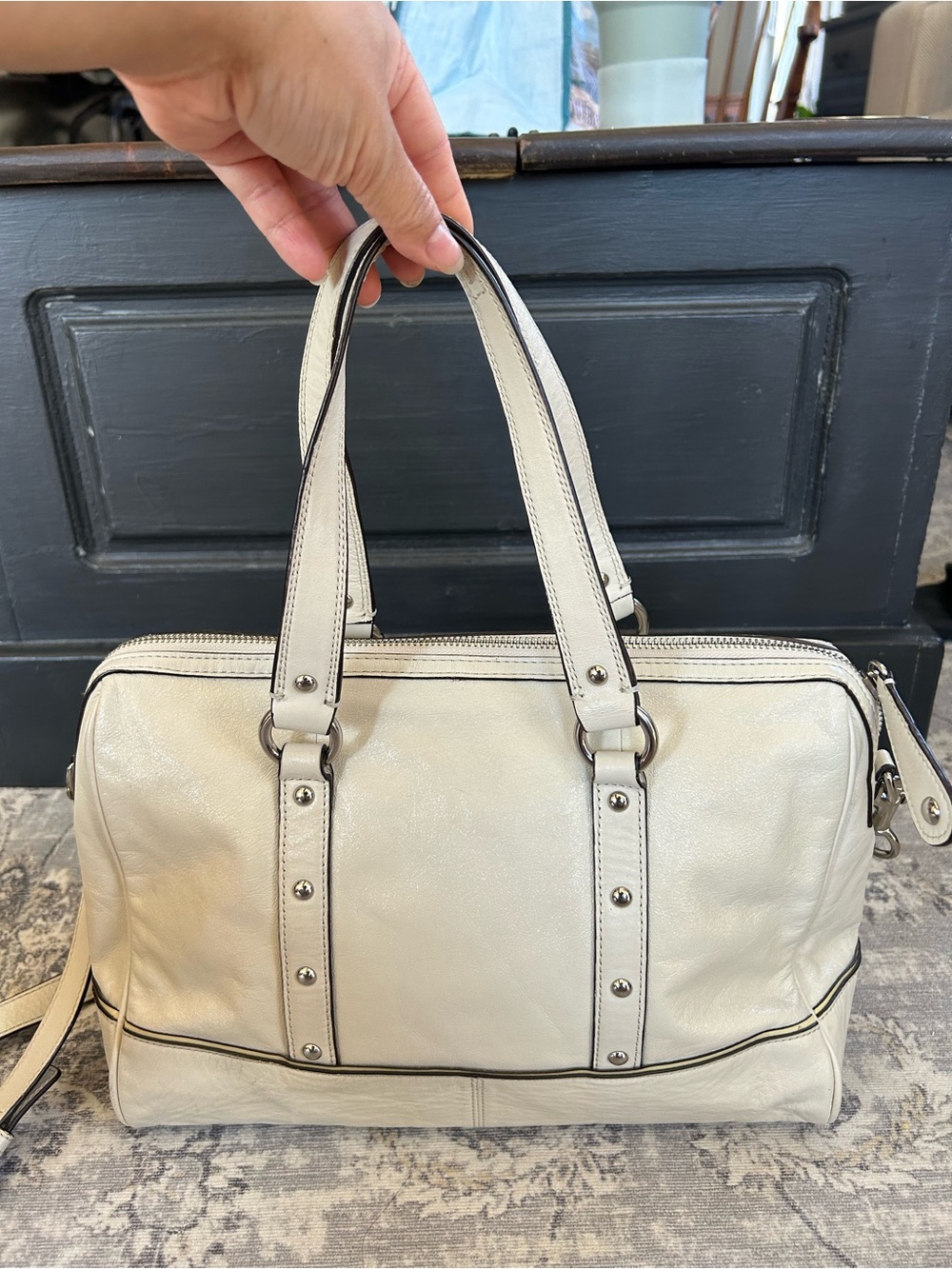 Coach Studded Leather Satchel Bag - Picture 2 of 14